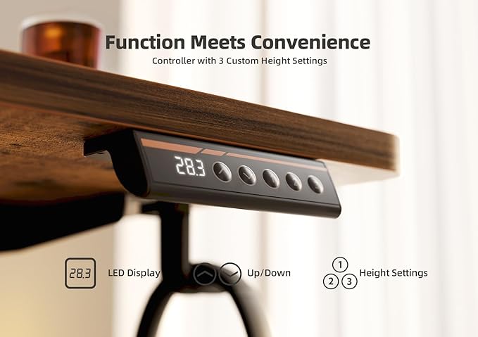 YDN Electric Standing Desk Adjustable Height, 55 x 24 Inches Stand up Desk with Cable Management, Home Office Desks with Splice Board & Black Frame, Rustic Brown Top