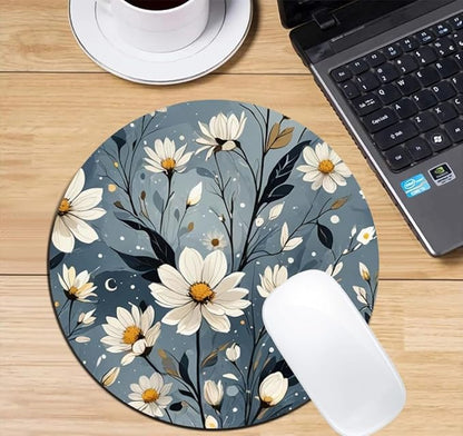 Night Bloom Daisies Mouse Pad Round Non-Slip Rubber Mousepad Laptop Office Computer Decor Cute Desk Accessories Customized Design Mouse Pad