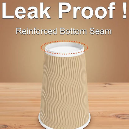 Hot Paper Cups 16 oz Disposable Insulated Corrugated Sleeve Ripple Wall Paper Cup 100 pcs,16oz Cups for Drink，Hot Coffee Cups (Brown)