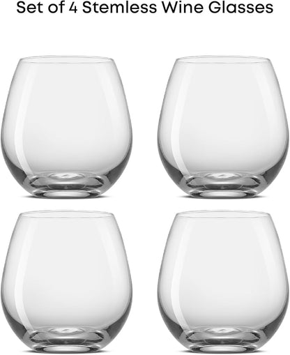 JoyJolt Spirits Stemless Wine Glasses for Red or White Wine (Set of 4)-15-Ounces