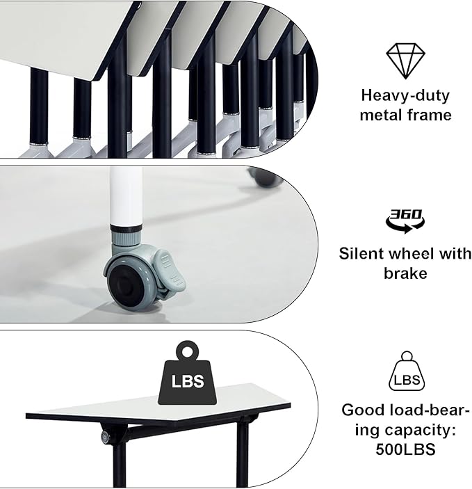 Folding Conference Table,Modular Office Conference Room Tables,Flip Top Mobile Meeting Table Conference Training RoomTable,Modern Rolling Seminar Business Table for Office Meeting Room(8)