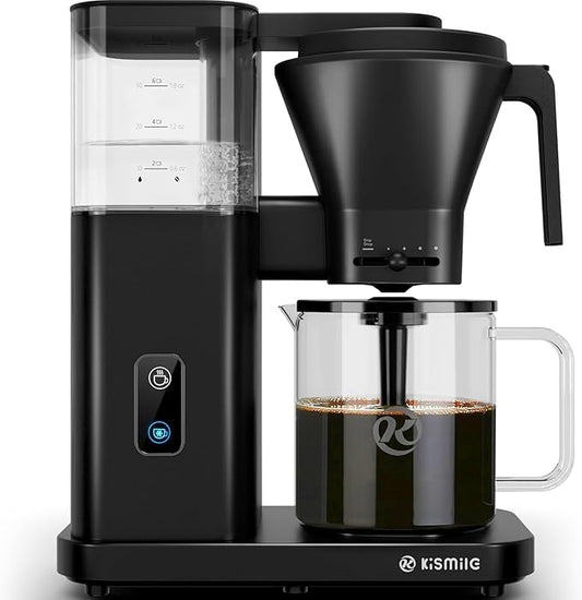 Kismile 8 Cup Drip Coffee Maker Machine, Pour Over Coffee Brew with 3s Instant Heat 197-205℉, Removable Water Tank, Adjustable Flow Control, Deep Cold Brew & Keep Warm 40 Min, Easy to Clean(Black)