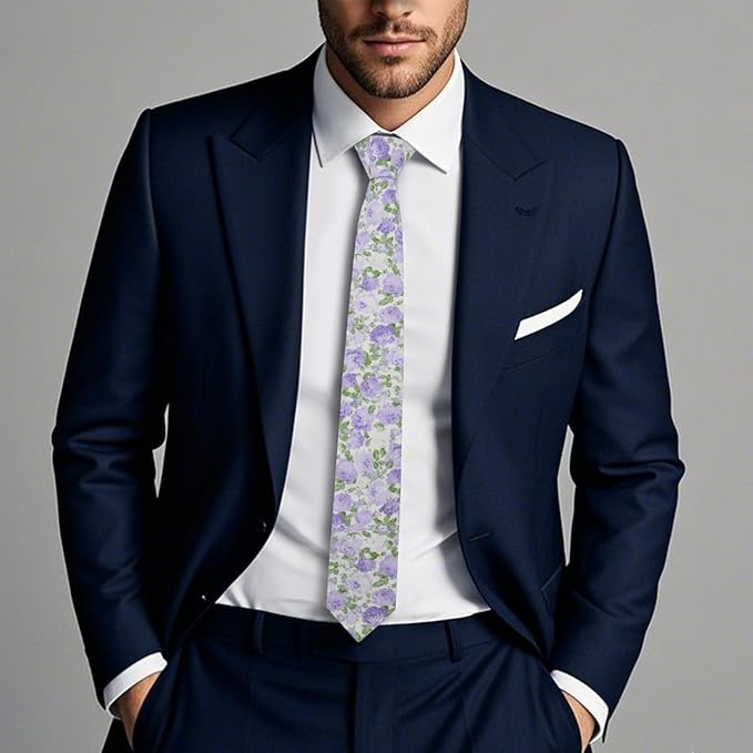 Cotton Floral Ties for Men 2.76" Men's Skinny Tie Linen Flower Printed Neck Tie for Wedding Dating Party