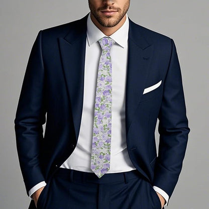 Cotton Floral Ties for Men 2.76" Men's Skinny Tie Linen Flower Printed Neck Tie for Wedding Dating Party