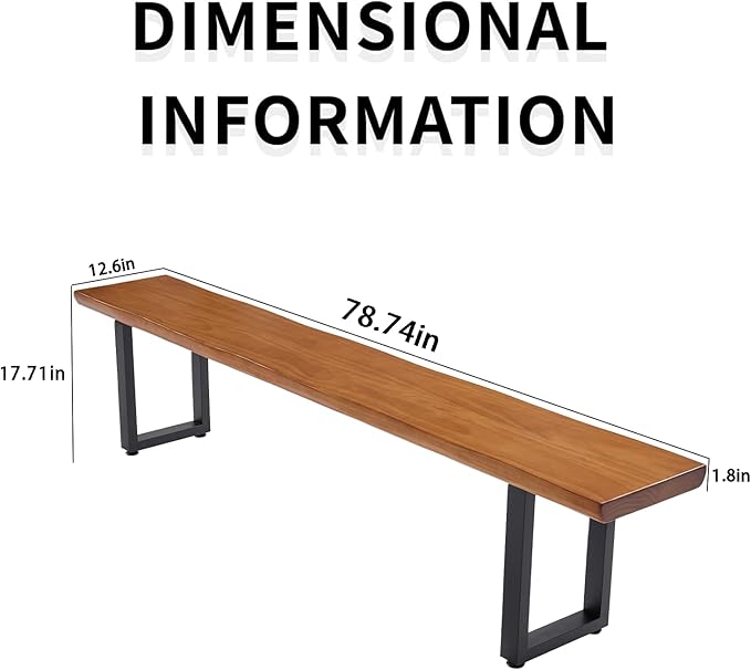"Durable Solid Wood Top Bench with Sturdy Metal Legs – Versatile Dining & Office Seating " (dark yellowbench, 78.74in)