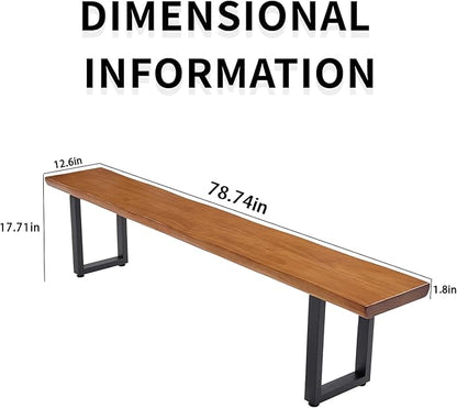 "Durable Solid Wood Top Bench with Sturdy Metal Legs – Versatile Dining & Office Seating " (dark yellowbench, 78.74in)