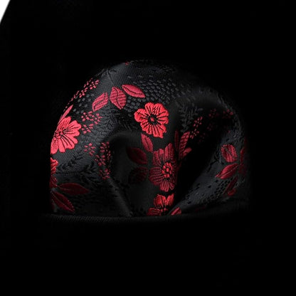 HISDERN Men Floral Ties Woven Classic 3.4" Necktie Set Formal Tie Pocket Square for Wedding with Handkerchief Gift Box