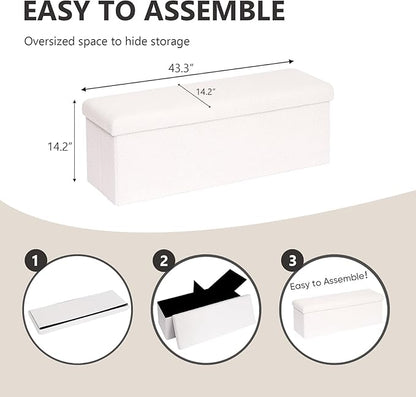 43 Inches Storage Ottoman Bench - Square Ottoman with Sherpa Top,Storage Bench for Bedroom,43" L x 15" W x 15" H - White