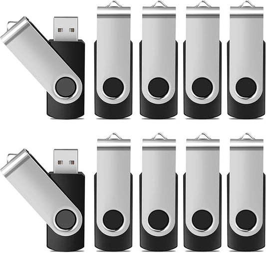Generic 10 Pack 2GB USB Flash Drive, Thumb Drives Memory Stick Swivel Jump Drive for Home & Office Use (10Pack Black, 2GB)