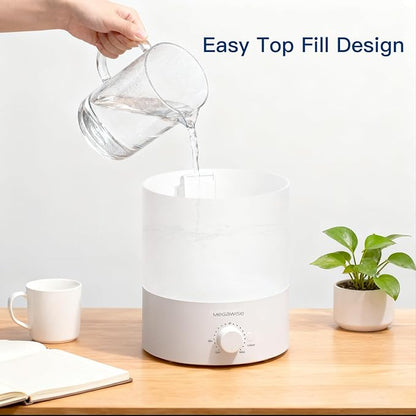 Megawise Cool Mist Humidifier with Top Refill Design, 2L Capacity, High Mist Output, No Leakage, and 7 Color Night Light