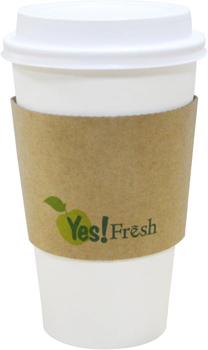 Yes!Fresh Disposable Paper Coffee Cups – To-Go Cups with Lids & Sleeves (Selected Sizes) – For Office, Parties, Home, Travel (White 16 oz 50 count)