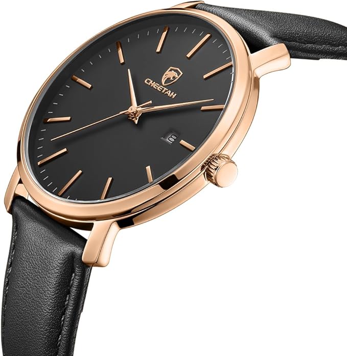 CHEETAH Minimalist Waterproof Quartz Watches for Men with Leather Strap, Auto Date