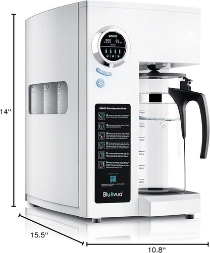 Bluevua RO100ROPOT Reverse Osmosis System Countertop Water Filter, 4 Stage Purification, Counter RO Filtration, 2:1 Pure to Drain, Purified Tap Water, Portable Water Purifier for Home