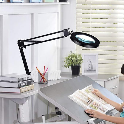 10X Magnifying Glass with Light and Stand, 2-in-1 Magnifier with Light, 5 Color Modes LED Desk Magnifying Glass, Hands Free for Craft Hobby Reading Painting Sewing Close Work