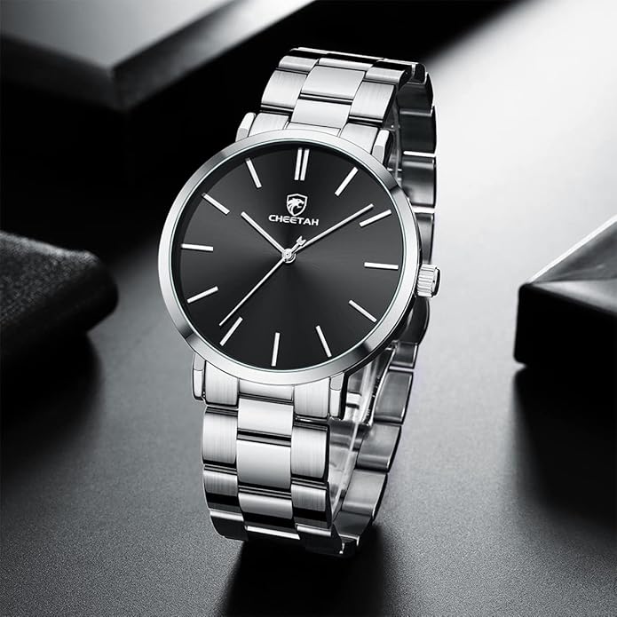 GOLDEN HOUR Men's Watches Slim Minimalist Runway Plated Stainless Steel Quartz Analog Watch