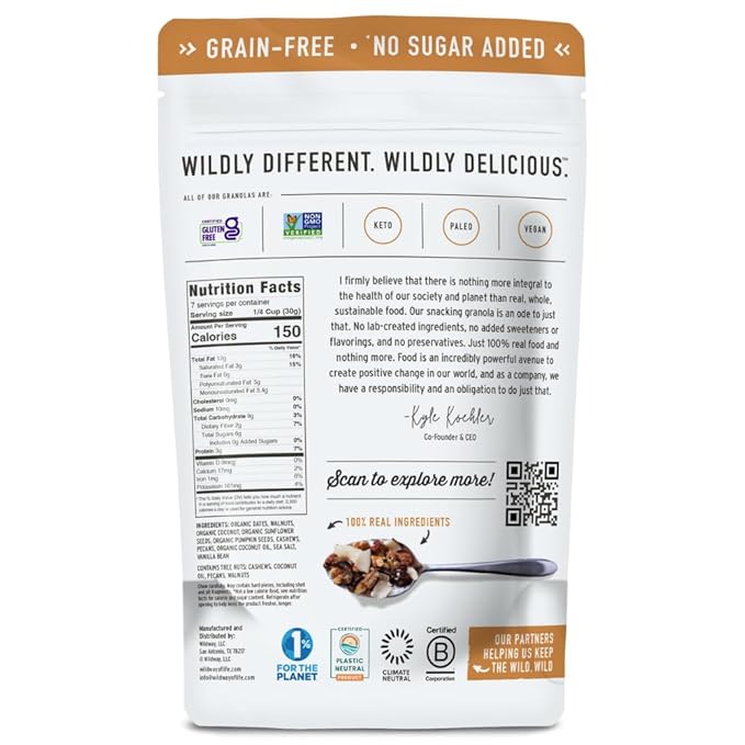Wildway Keto Granola | Coconut Cashew | Grain-Free, Certified Gluten-Free Cereal | Vegan, Low Carb | No Sugar Added | Paleo-Friendly | Non-GMO Fruit & Nut Clusters | Nutrient-Rich Snack, 8 oz