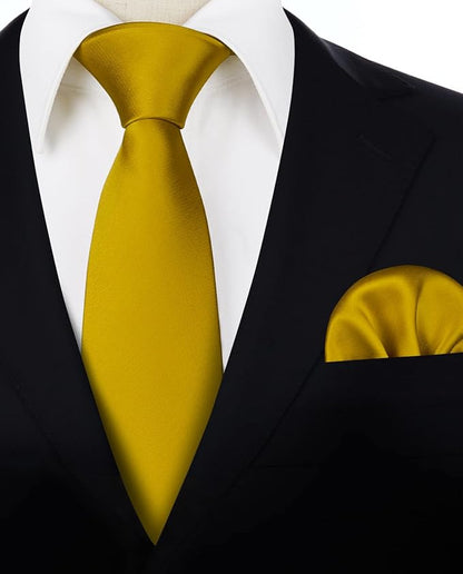 HISDERN Mens Solid Color Ties Formal Satin Necktie and Pocket Square Set Classic Wedding Business Tie & Handkerchief