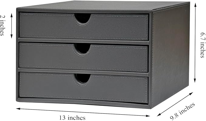 UnionBasic Document Organizer, 3-Drawer File Cabinet Document Storage Box, Office Desktop Filing Organizer, Elegent Grey