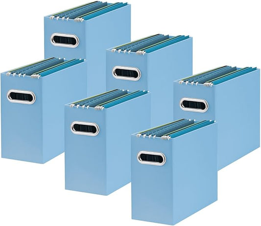 Oterri Cardboard File Organizer Box for Hanging File Folders Letter Size,File Box for Computer Desk,File Cabinet,Working Home,Office,Classroom (Blue, Letter Size - 6 Packs)