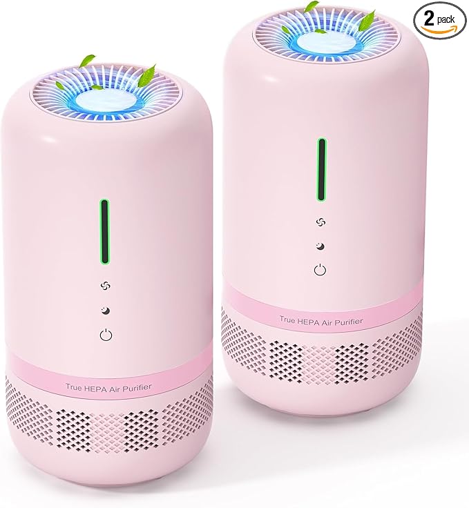 Air Purifiers for Home,HEPA Air Purifier for Room up to 960ft²,Air Purifiers for Odor,Dust,Quiet Air Cleaner for Office,Living Room,Bedroom,Type-C Charging,Included Adapter,Pink 2 Pack