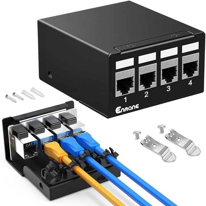 4Port Patch Panel CAT7 Keystone Patch Panel Shielded Network Patch Patch with Smart Cable Management for Home/Office Network (1U 4Port, CAT7)