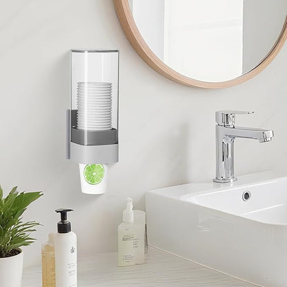 MYITYARD Cup Dispenser, Pull Type Wall Mount Cup Holder for Water Cooler Fit 3oz-5oz Disposable Paper and Plastic Cups, Bathroom Mouthwash Cup Dispenser for Home, Office, Gym, Hospital (Grey)