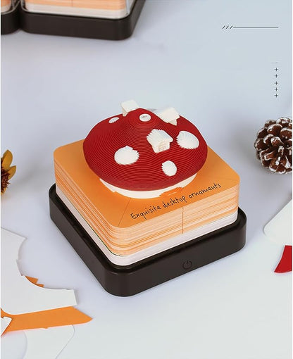 3D Time Piece Calendar 2026 DIY Calendars Tear Away Carving Art 3D Memo Pad Calendar With LED Lights sculpture artsy pads calendar notepad for Desktop Decor-Red Mushroom House