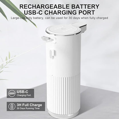 Automatic Liquid Soap Dispenser, 12.2oz/360ml Rechargeable Touchless Hand Soap Dispenser, 4 Level Adjustable with Display, Waterproof Wall Mounted Soap Dispenser for Bathroom Kitchen, White