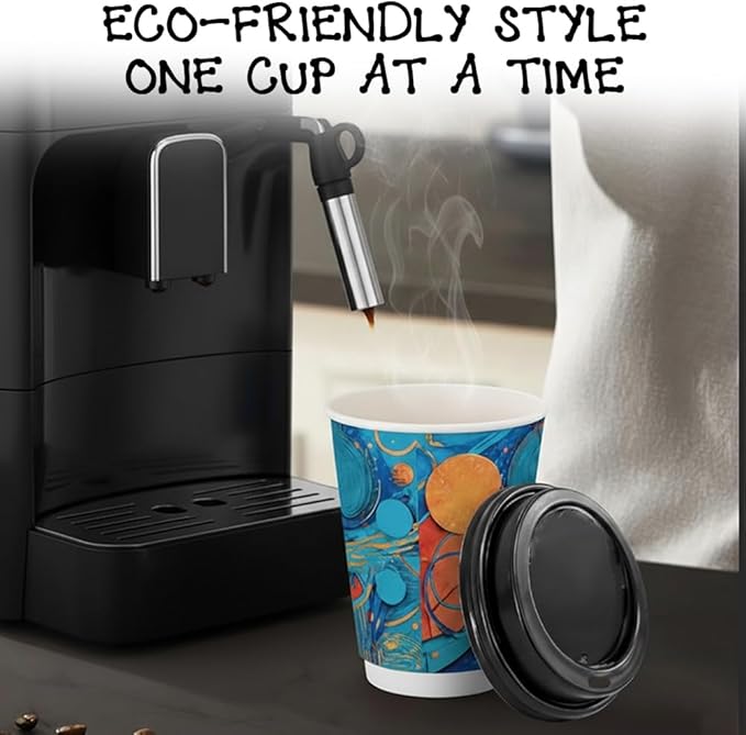 To Go Paper Coffee Cups With Lids, 12 oz, 150 ct, Disposable Insulated Paper Cups for On-The-Go Hot or Cold Beverages,Multi use, Work, Home, Party, Holiday, stylish look