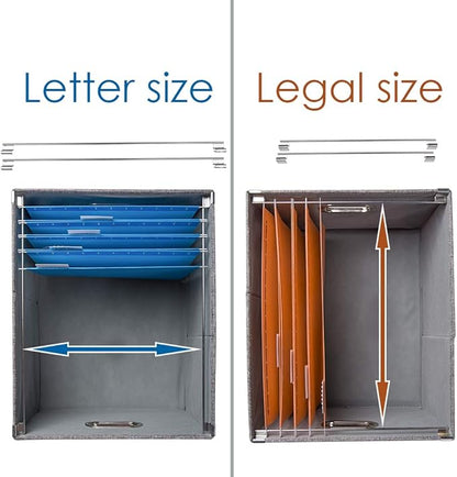 PRANDOM File Organizer Box - Set of 2 Collapsible Decorative Linen Filing Storage Hanging File Folders with Lids Office Cabinet Letter/Legal Size Grey (17x14x11.2 inch)