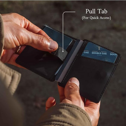 CLOUD Wallet Slim Minimalist — Magnetic Closure, Lightweight Design, Quick Access Pull Tab - Top Grain Leather Front Pocket Wallet (Black)