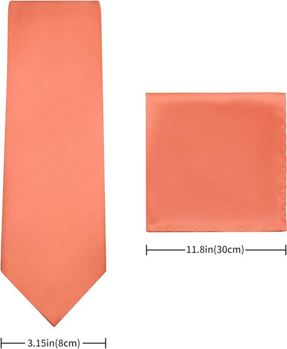 PenSee Men's Tie Set Solid Pure Color 3.15" (8CM) Classic Formal Plain Necktie and Pocket Square Set For Men