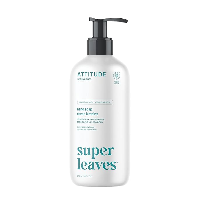 ATTITUDE Liquid Hand Soap, EWG Verified, Plant and Mineral-Based, Vegan Personal Care Products, Unscented, 16 Fl Oz