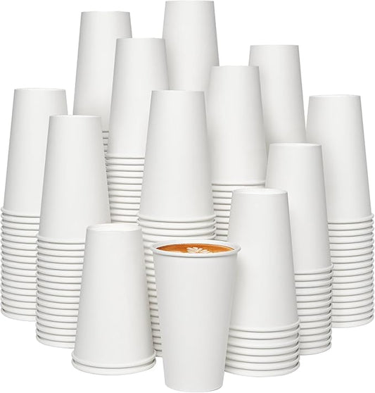 JOLLY CHEF 1000 Pack Disposable Paper Coffee Cups 16 oz Hot Beverage Paper Cups Water, Ideal for Party, Office, Home, Travel and More (White)
