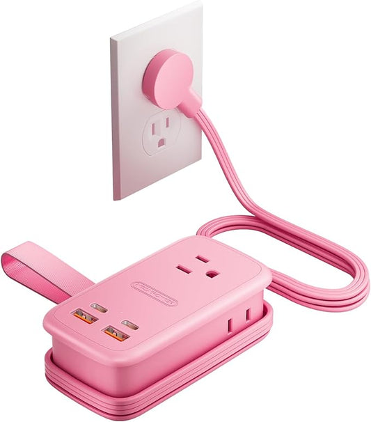 NTONPOWER GAN Ultra 65W Pink Fast Charging Station, Travel Power Strip with 3 Outlets 4 USB (2 USB C), Pink Extension Cord 4Ft, Kawaii Cute Accessories Compatible with MacBook, iPhone