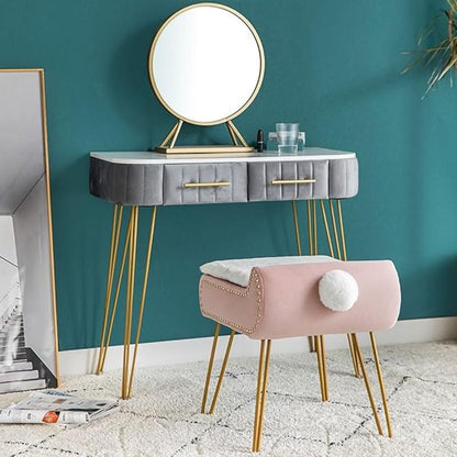 Square Vanity Stool with Storage, Modern Vanity Chairs with Furry Padded Seat, Stylish Foot Stool for Living Room, Makeup Stool for Bedroom
