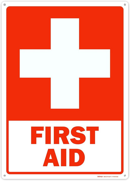 Brimar - 10 x 14" - First Aid Sign - .040″ Rust-Free Aluminum - Standard Size - Easy Installation