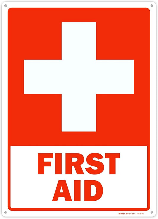 Brimar - 10 x 14" - First Aid Sign - .040″ Rust-Free Aluminum - Standard Size - Easy Installation