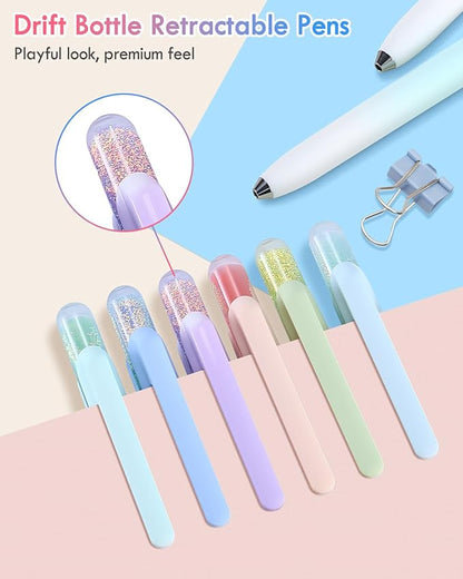 FIOVER Gel Pens, 6 Pack 0.5mm Drift Bottle Retractable Fine Point Smooth Writing Black Ink Pens, Quick Dry No Smear, Aesthetics Cute Office School Supplies Gifts for Women (6PCS Black Ink)