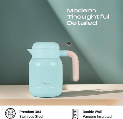 Aura Thermal Coffee Carafe Tea Pot for Keeping Hot & Iced Cold - Vacuum Insulated - Thermos Water Pitcher - Beverage Dispenser - Cool Touch Handle & Lid - BPA Free - 1 Liter - Blue