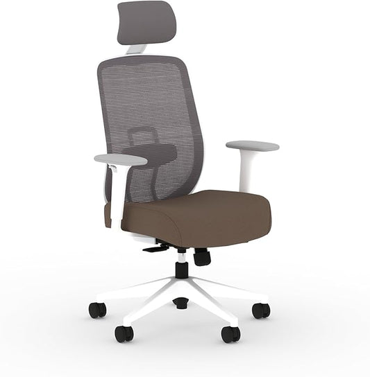 HON Altern Ergonomic Office Chair with Headrest, Arms, Wheels, Foam Cushion Seat, Mid Back Home Office Desk Chair Comfy, Height Adjustable Arms, Synchro-Tilt, White Frame, Bark