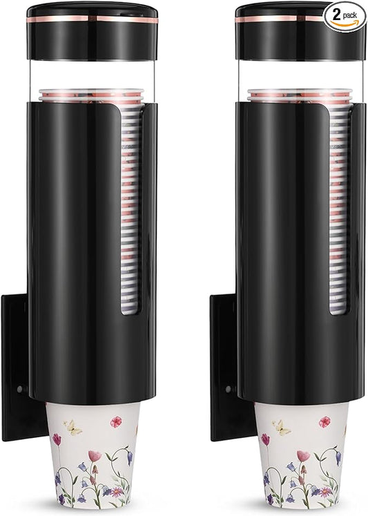 Baderke 2 Pieces Cup Dispenser Pull Type Automatic Remover Fit 4 oz to 7 oz Plastic Water Machine Cup Holder Wall Mount Bathroom Home Office Hospital (Vivid)