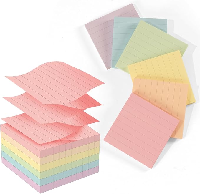 Pop Up Sticky Notes Lined 3x3 inch,12 Pad Easy to Post Sticky Notes with Lines, 600 Sheet, Pink Purple Blue Yellow Green Orange Color, Office Accessories
