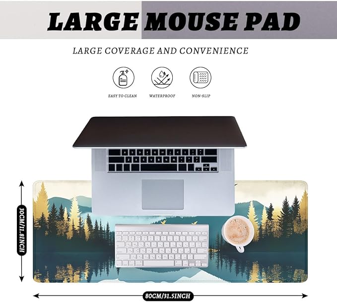 Mountain Forest Desk Pad Mouse Pad Abstract Nature Lake Scenic Mousepad XL Large Gaming Mouse Pad Laptop Keyboard Mat Desk Pad 31.5"x11.8"