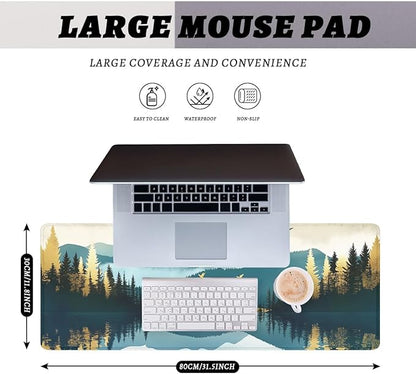 Mountain Forest Desk Pad Mouse Pad Abstract Nature Lake Scenic Mousepad XL Large Gaming Mouse Pad Laptop Keyboard Mat Desk Pad 31.5"x11.8"