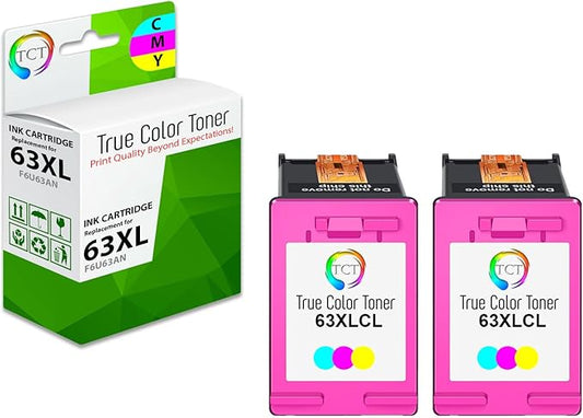 TCT 63XL Ink Cartridge 2 Pack - Compatible Replacement for HP 63XL F6U63AN Tri-Color High Yield Works with HP Deskjet 1110 2130 3630 Envy 4520 All-in-One 5540 Printers (330 Pages)