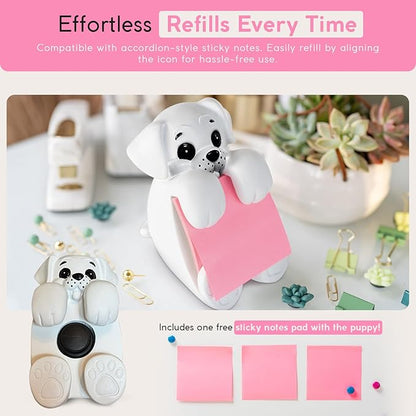 Resin Made Cute Sticky Note Holder for Desk | Doodle Compatible Dog Pop Up Post it Note Dispenser | Pop Up Sticky Notes Dispenser for Office Holds 3" x 3'" Notes for School, Office Desk Supplies