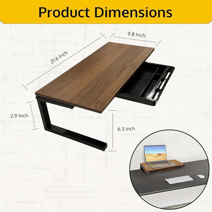 Ergonomic Clamp on Computer Monitor Laptop Riser Stand with Drawer, 21.6 x 9.8 inch - Dark Brown