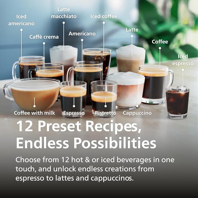PHILIPS 4400 Series Fully Automatic Espresso Machine, LatteGo Milk System, Integrated Grinder, 12 Hot & Iced Coffee Pre-Sets, Quick Start, SilentBrew, 15-Bar Pressure, Black Chrome (EP4444/90)