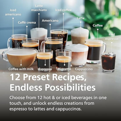 PHILIPS 4400 Series Fully Automatic Espresso Machine, LatteGo Milk System, Integrated Grinder, 12 Hot & Iced Coffee Pre-Sets, Quick Start, SilentBrew, 15-Bar Pressure, Black Chrome (EP4444/90)